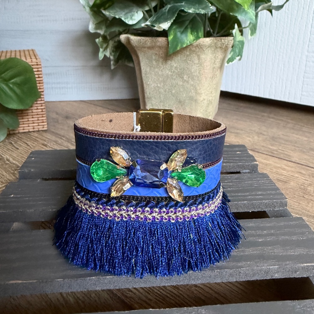 Laura Janelle RGLB Blue Leather Gemstone Cuff Bracelet 7" - NWT, Boho Bracelet - Picture 2 of 9